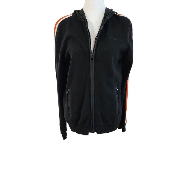 Lauren Ralph Lauren Active Cardigan Black Zip Front Hooded Mixed Media Women's S - Picture 1 of 11